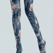 Dusty Blue Botanical Tights Floral Print Hosiery H68-83