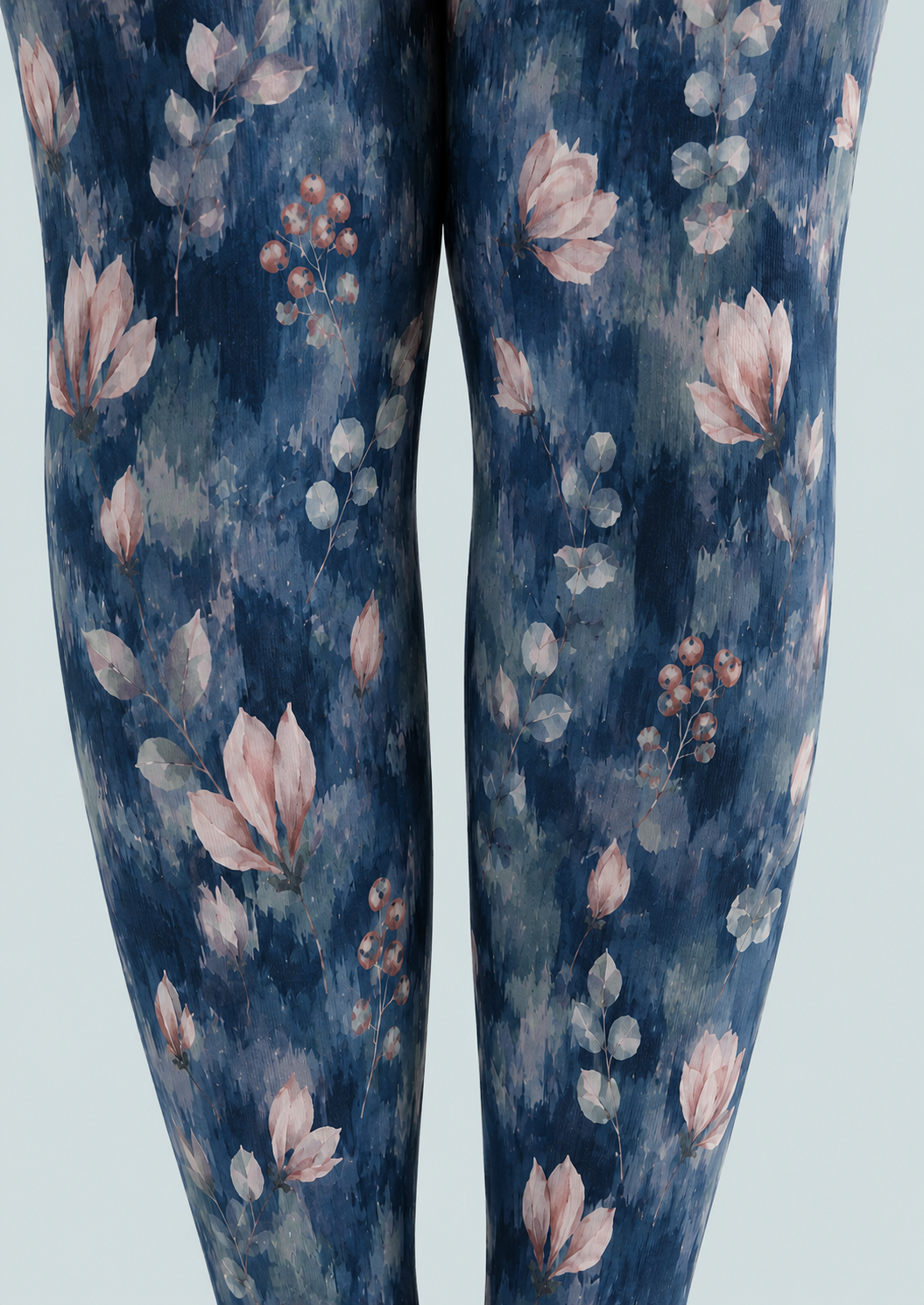 Dusty Blue Botanical Tights Floral Print Hosiery H68-83