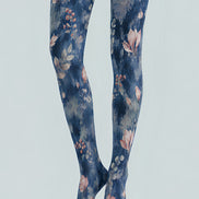 Dusty Blue Botanical Tights Floral Print Hosiery H68-83