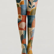 Artsy Botanical Geometric Tights Hosiery Pantyhose H68-85