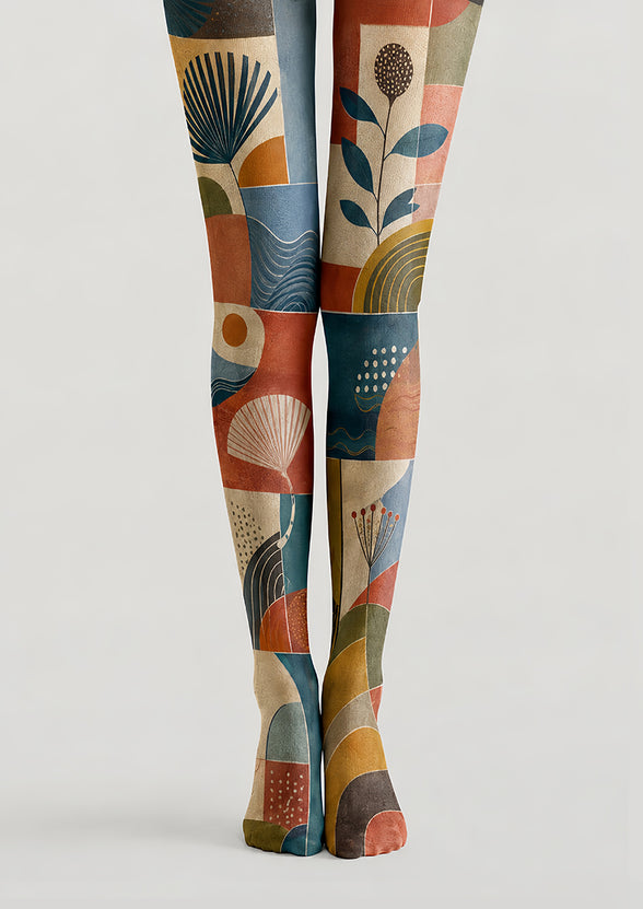 Artsy Botanical Geometric Tights Hosiery Pantyhose H68-85