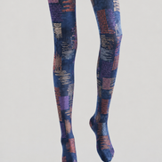 Blue Textile Abstract Tights Pantyhose H68-88