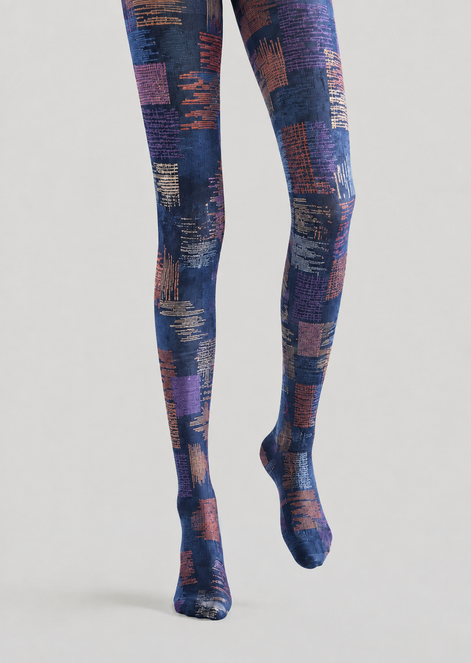 Blue Textile Abstract Tights Pantyhose H68-88
