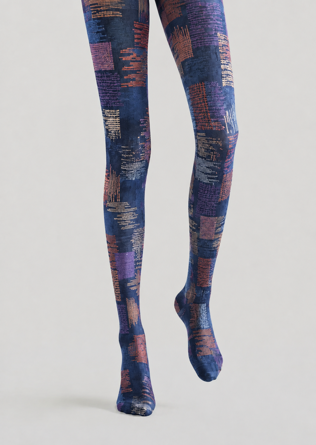 Blue Textile Abstract Tights Pantyhose H68-88