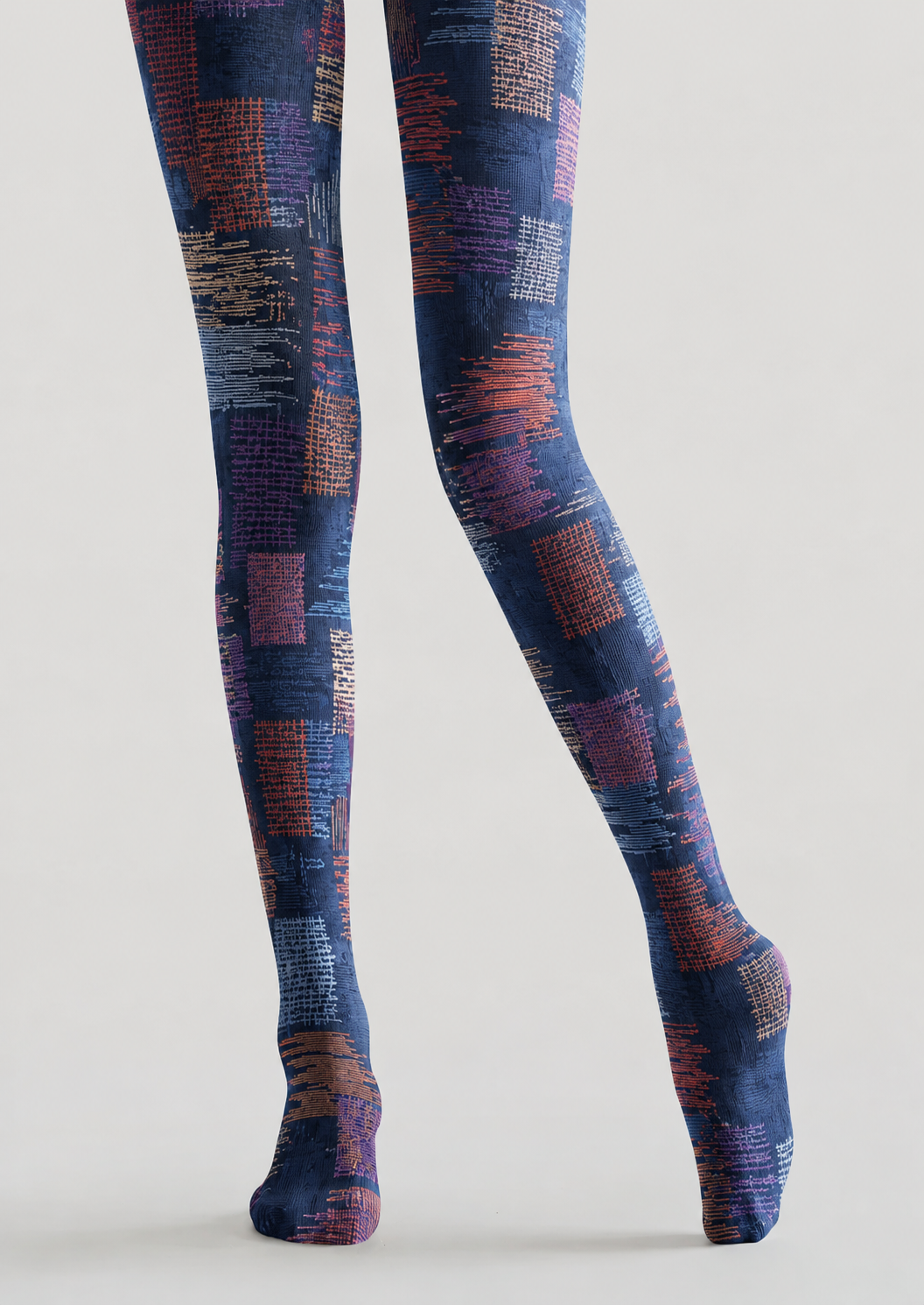 Blue Textile Abstract Tights Pantyhose H68-88