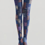 Blue Textile Abstract Tights Pantyhose H68-88