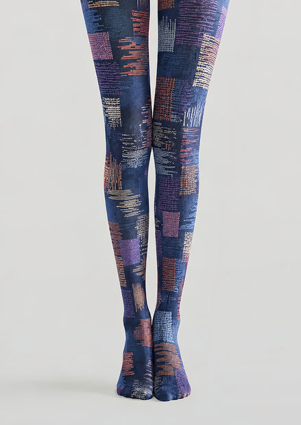 Blue Textile Abstract Tights Pantyhose H68-88