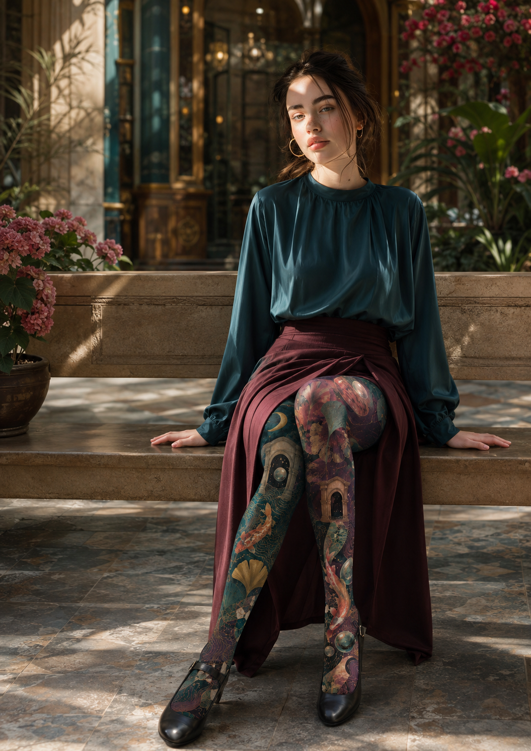 Artsy Galaxy Koi Print Tights Hosiery H68-89