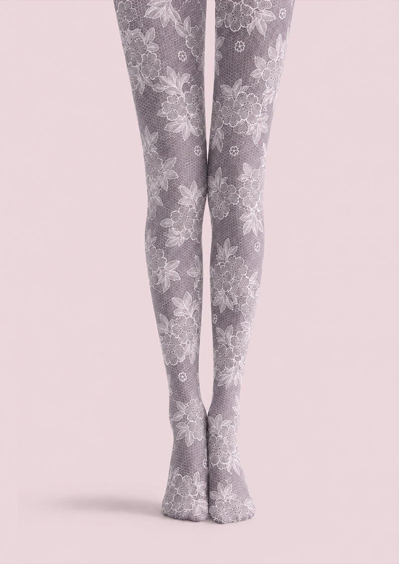 Gray Floral Pantyhose Lace Patterned Tights H68-8