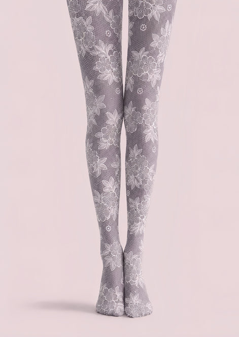 Gray Floral Pantyhose Lace Patterned Tights H68-8