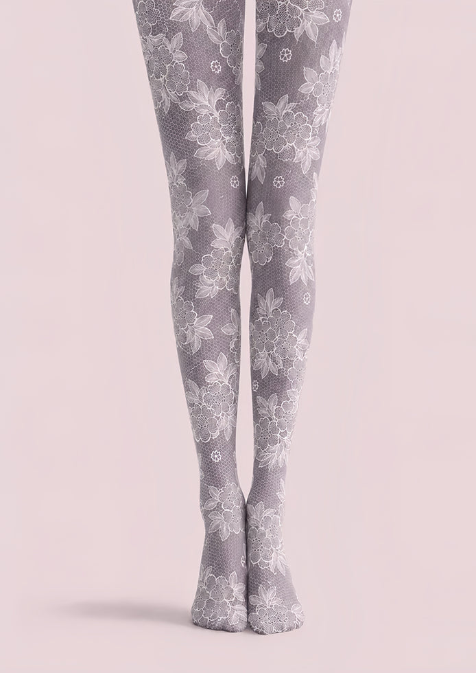 Gray Floral Pantyhose Lace Patterned Tights H68-8