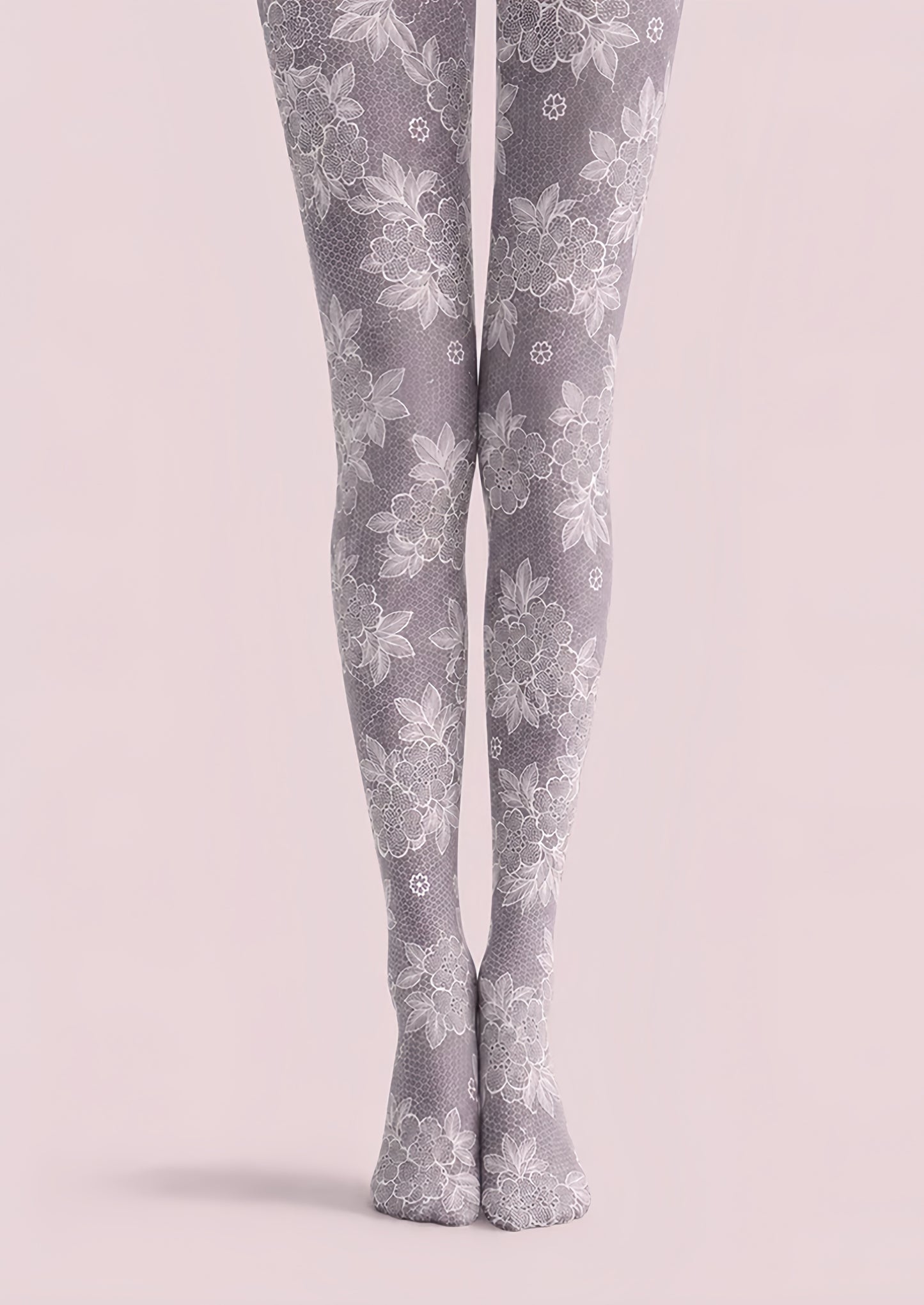 Gray Floral Pantyhose Lace Patterned Tights H68-8