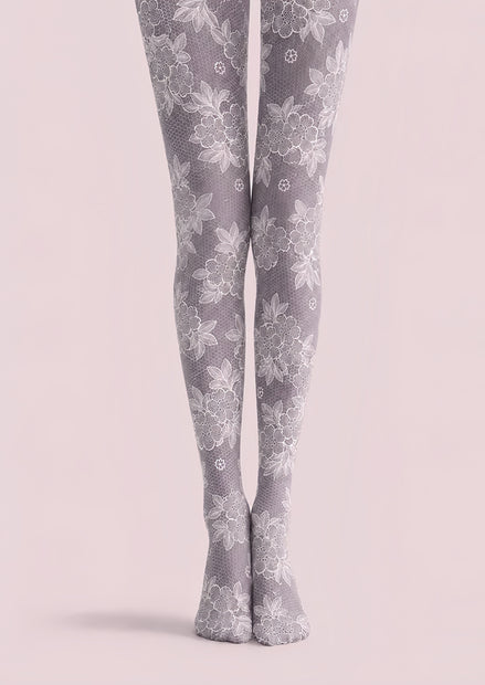 Gray Floral Pantyhose Lace Patterned Tights H68-8