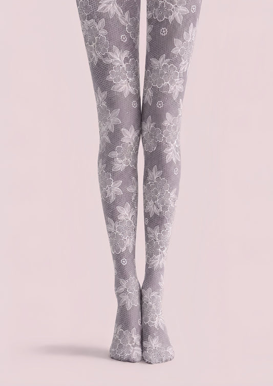 Gray Floral Pantyhose Lace Patterned Tights H68-8