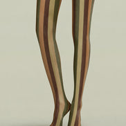 Vintage Autumn Brown Green Striped Pantyhose Tights H68-9
