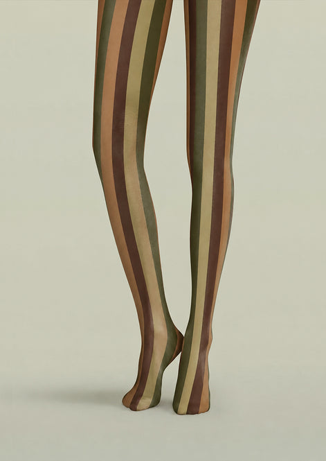 Vintage Autumn Brown Green Striped Pantyhose Tights H68-9