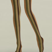 Vintage Autumn Brown Green Striped Pantyhose Tights H68-9