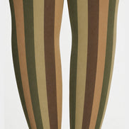 Vintage Autumn Brown Green Striped Pantyhose Tights H68-9