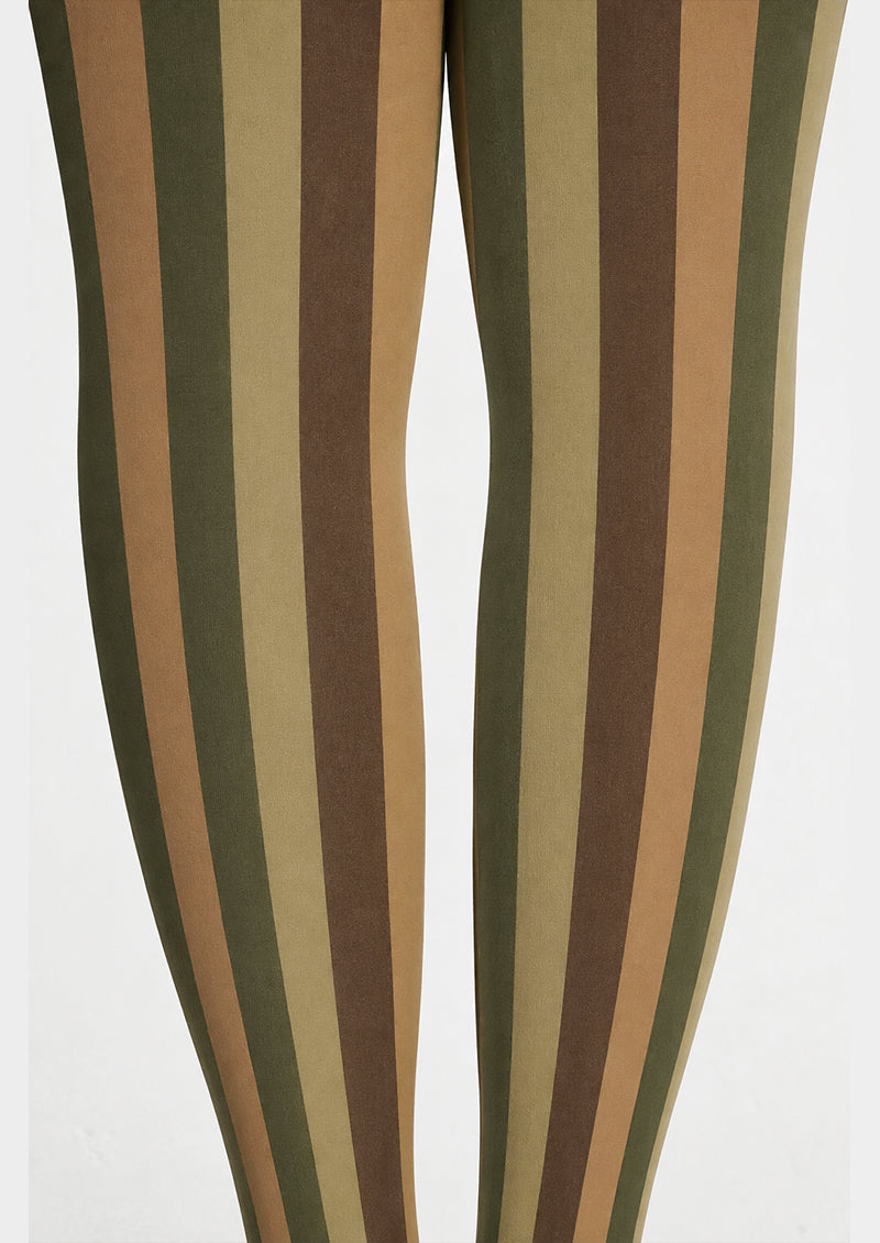 Vintage Autumn Brown Green Striped Pantyhose Tights H68-9