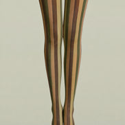 Vintage Autumn Brown Green Striped Pantyhose Tights H68-9