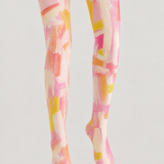 Pink Abstract Brushstroke Printed Tights Pantyhose H68-90