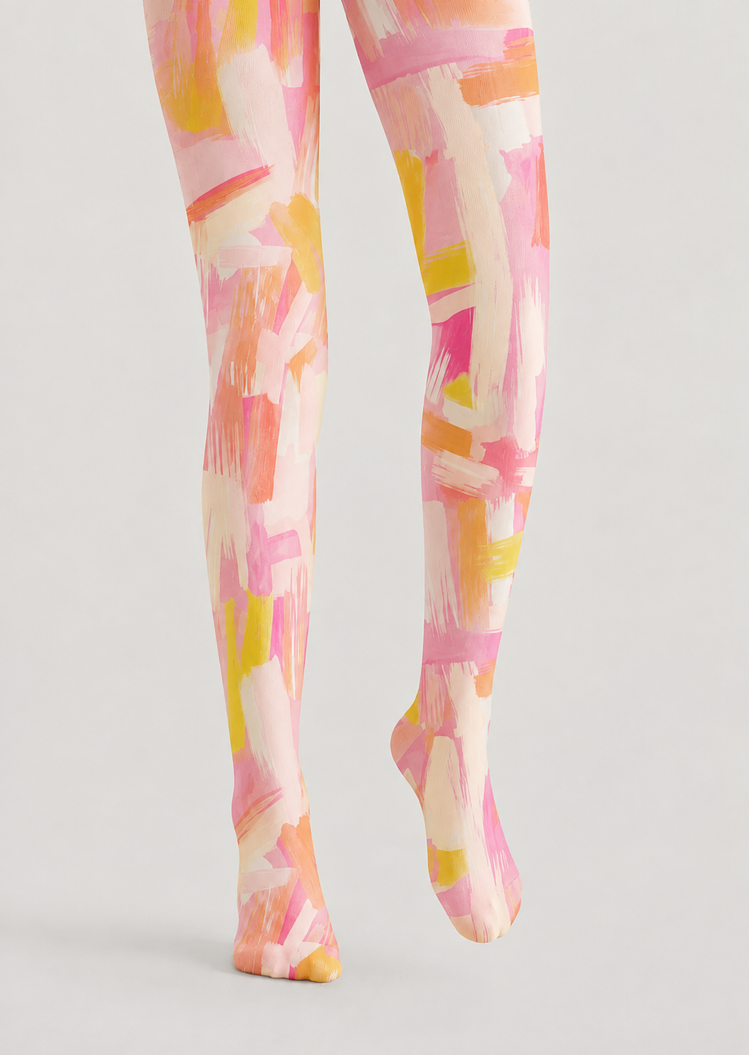 Pink Abstract Brushstroke Printed Tights Pantyhose H68-90