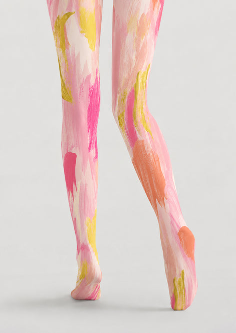 Pink Abstract Brushstroke Printed Tights Pantyhose H68-90
