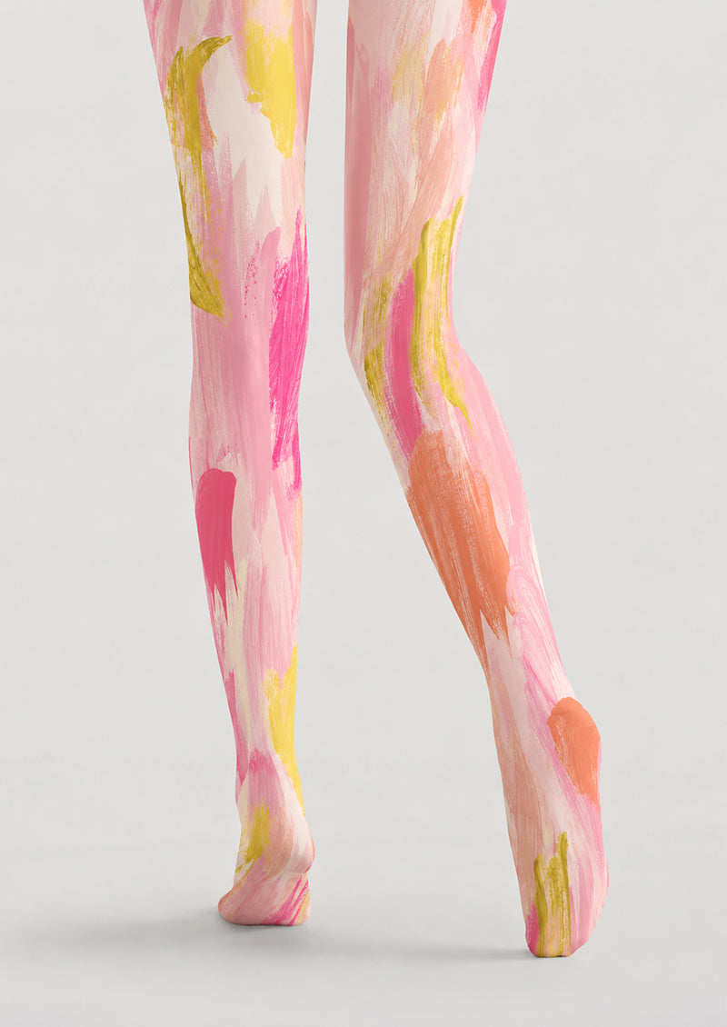 Pink Abstract Brushstroke Printed Tights Pantyhose H68-90