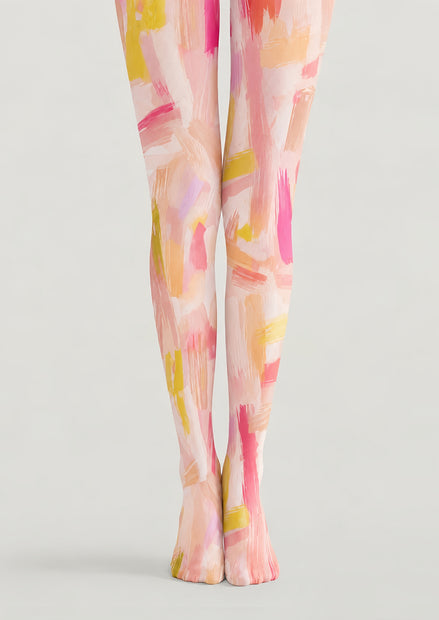 Pink Abstract Brushstroke Printed Tights Pantyhose H68-90