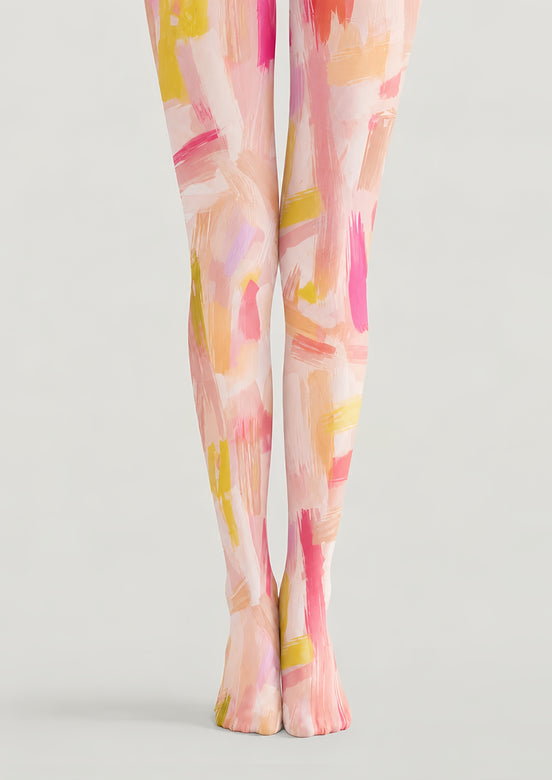 Pink Abstract Brushstroke Printed Tights Pantyhose H68-90