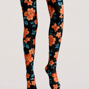 Black Botanical Floral Tights Hosiery Pantyhose H68-91