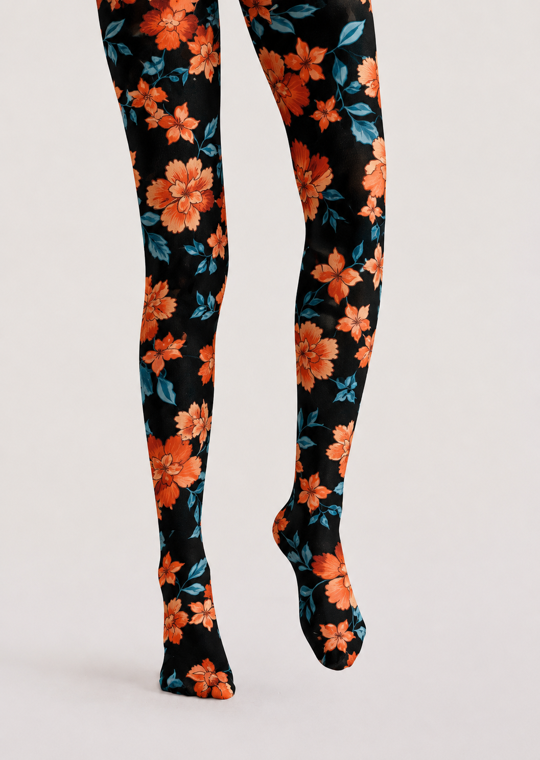 Black Botanical Floral Tights Hosiery Pantyhose H68-91