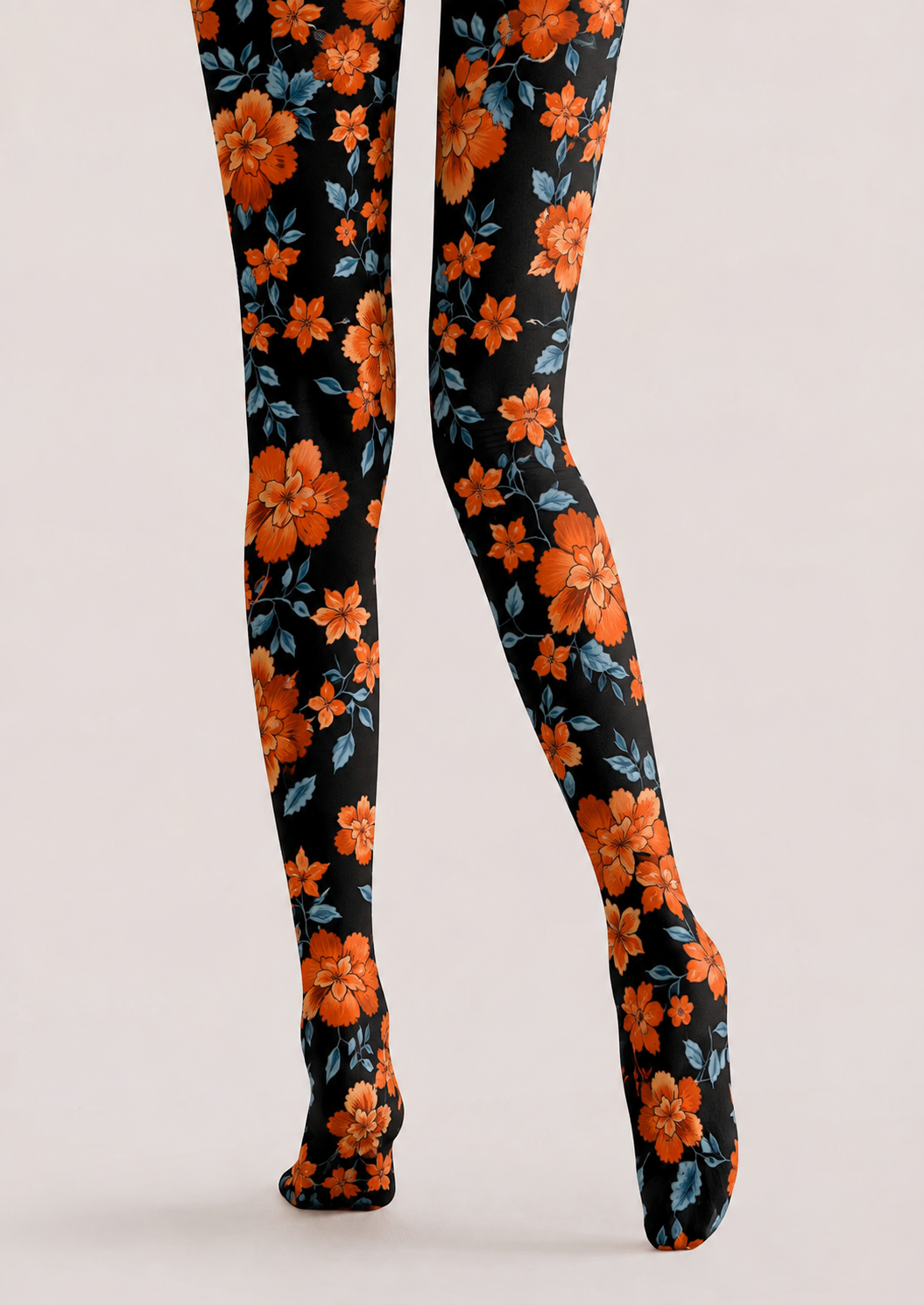 Black Botanical Floral Tights Hosiery Pantyhose H68-91