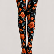 Black Botanical Floral Tights Hosiery Pantyhose H68-91