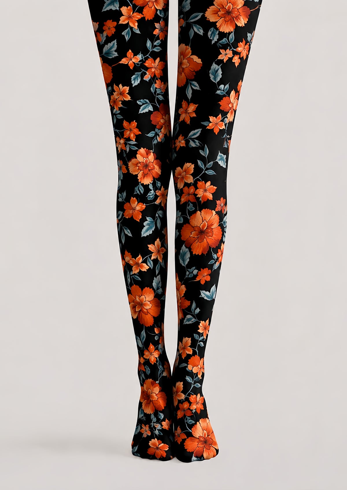 Black Botanical Floral Tights Hosiery Pantyhose H68-91