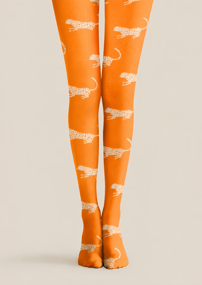 Orange White Leopard Tights Hosiery Pantyhose H68-92
