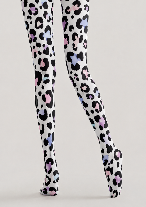 Y2K Pastel Leopard Printed Tights White Hosiery H68-93