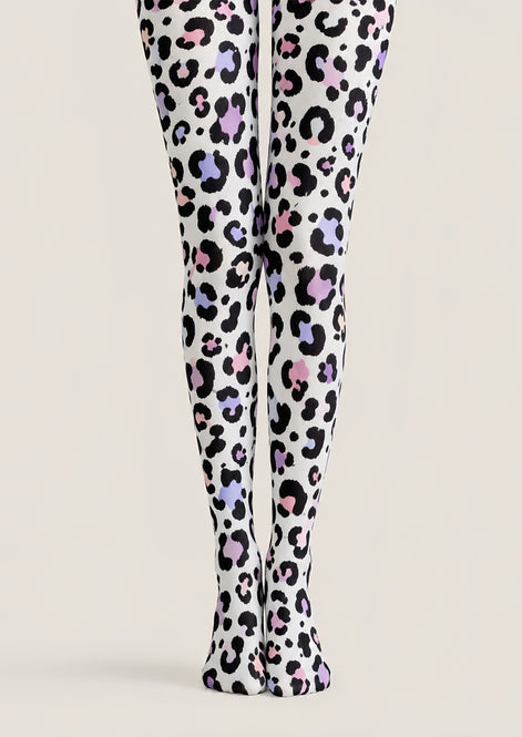 Y2K Pastel Leopard Printed Tights White Hosiery H68-93