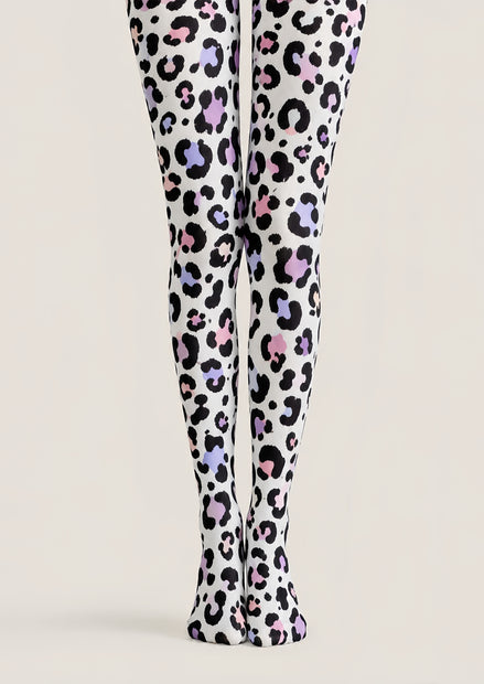 Y2K Pastel Leopard Printed Tights White Hosiery H68-93