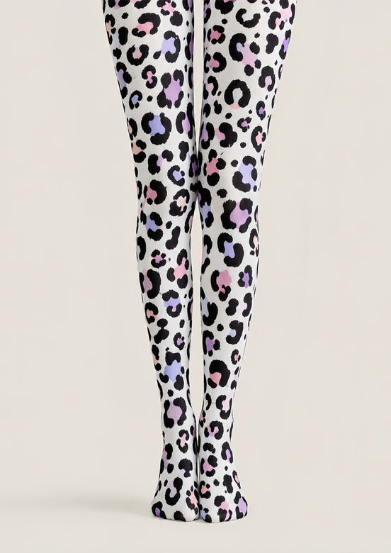 Y2K Pastel Leopard Printed Tights White Hosiery H68-93