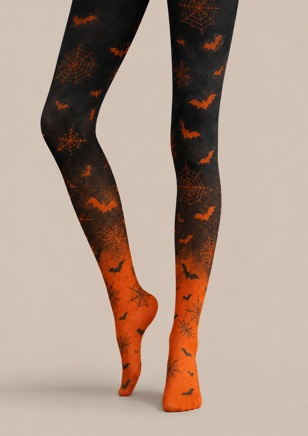 Black Orange Bat Tights Hosiery Halloween Pantyhose H68-94