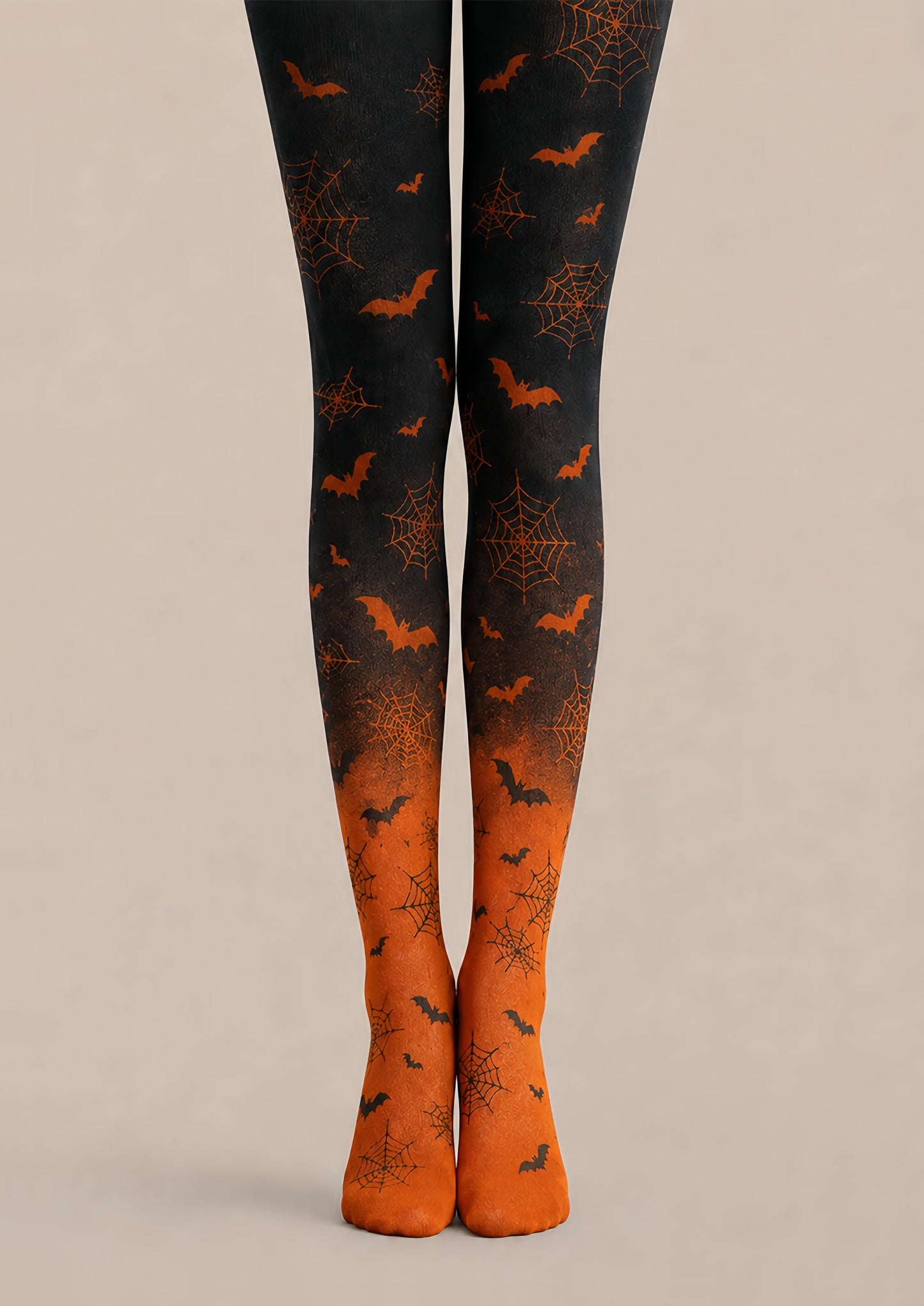 Black Orange Bat Tights Hosiery Halloween Pantyhose H68-94