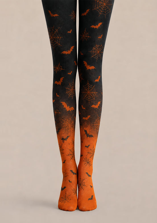 Black Orange Bat Tights Hosiery Halloween Pantyhose H68-94