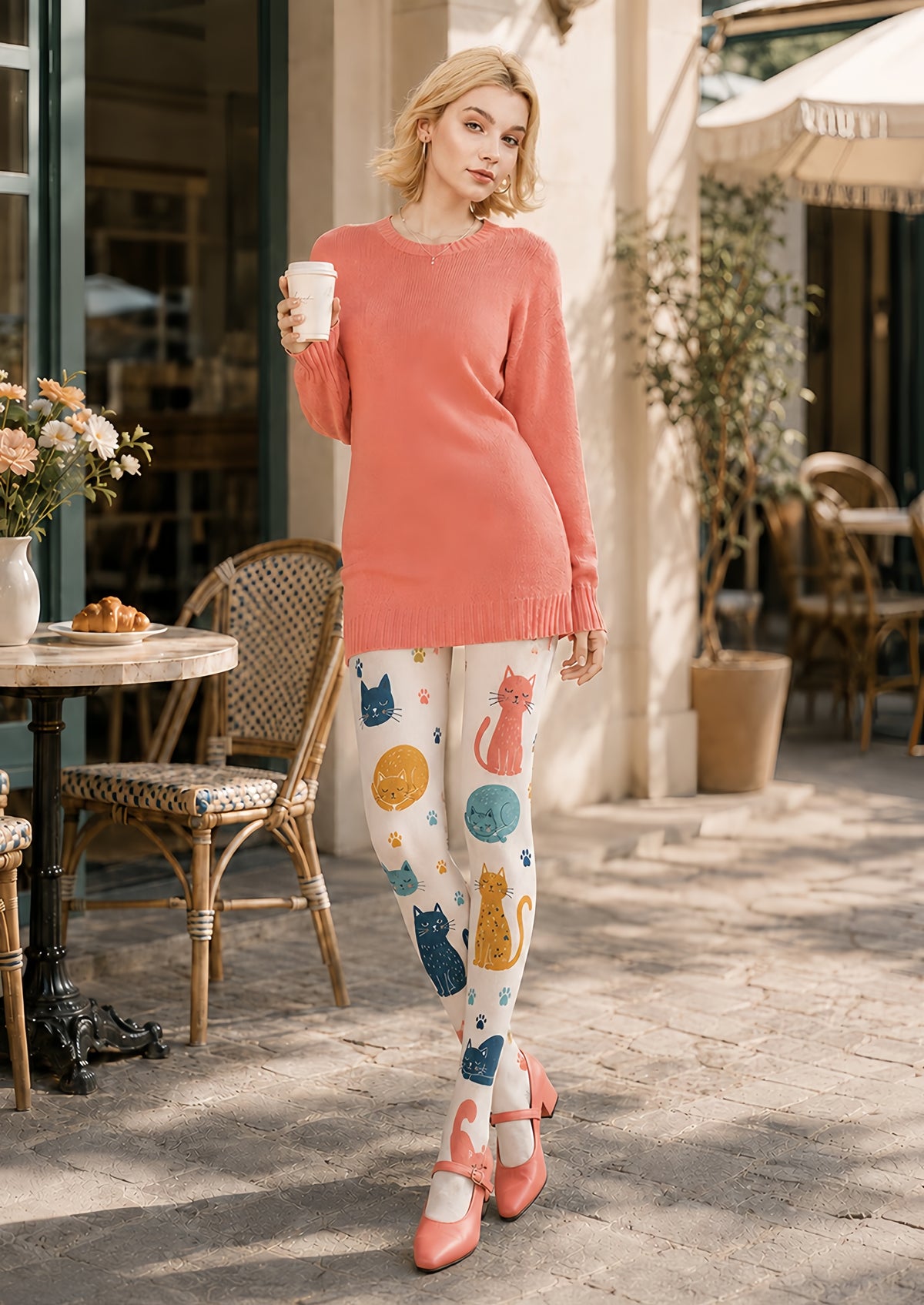 Cat Lover Animal Print Tights Hosiery Pantyhose H68-95