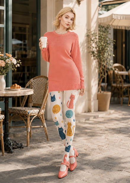 Cat Lover Animal Print Tights Hosiery Pantyhose H68-95