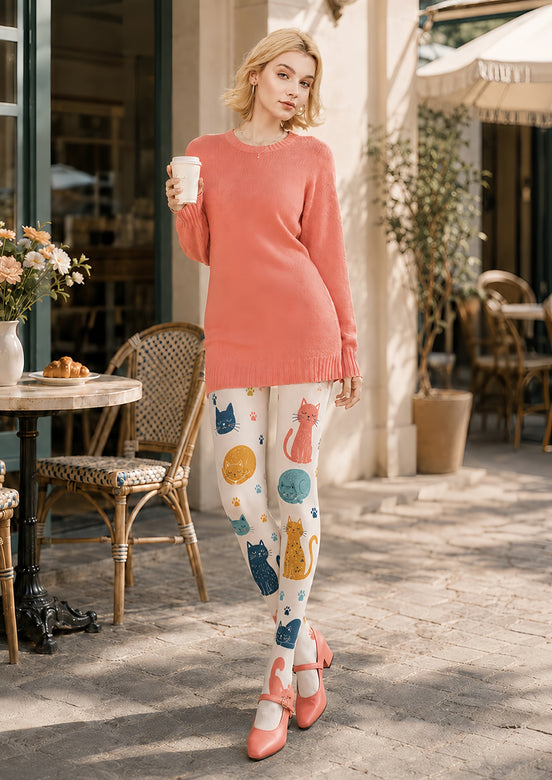 Cat Lover Animal Print Tights Hosiery Pantyhose H68-95