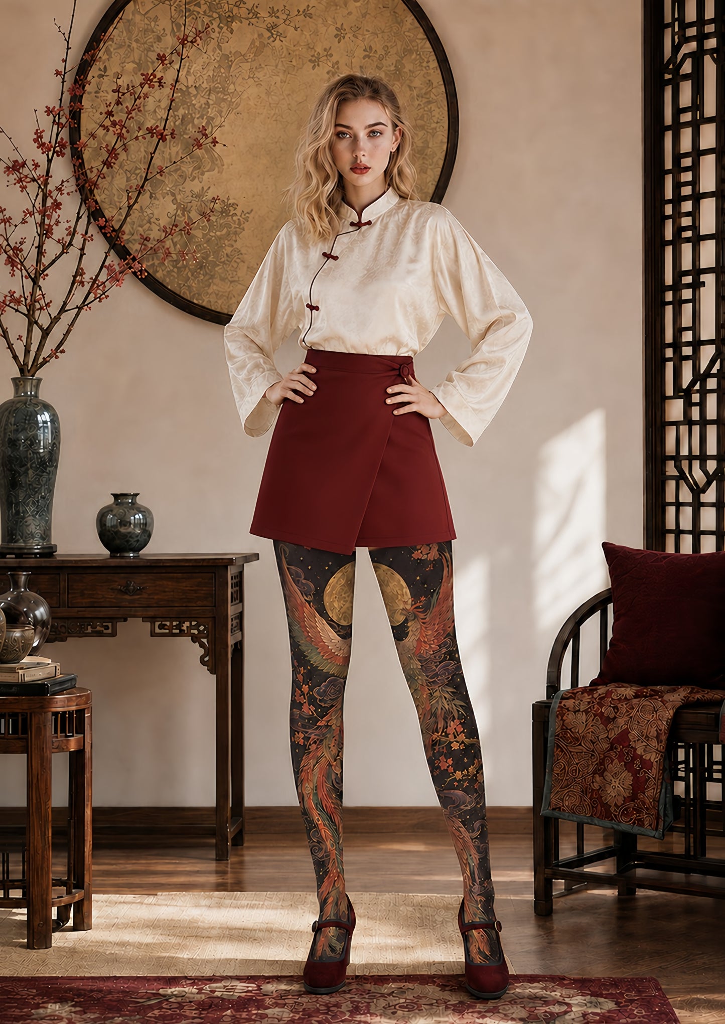 Celestial Phoenix Graphic Tights Hosiery Pantyhose H68-96