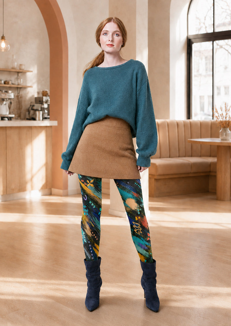 Abstract Brush Stroke Colorful Tights H68-99