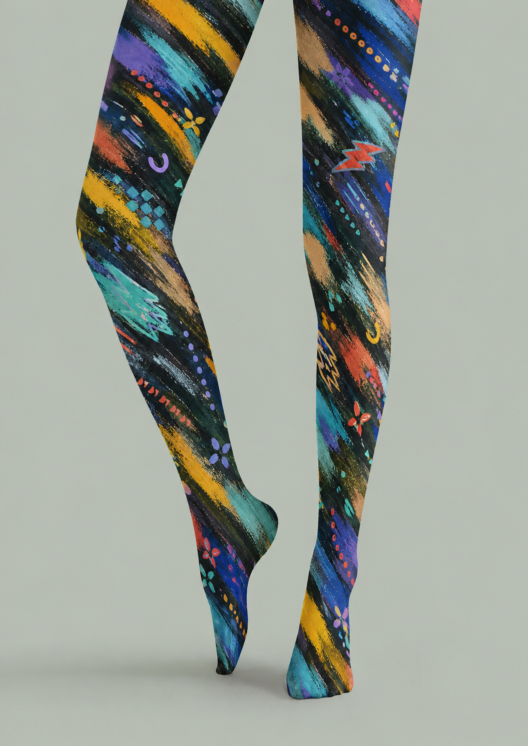 Abstract Brush Stroke Colorful Tights H68-99