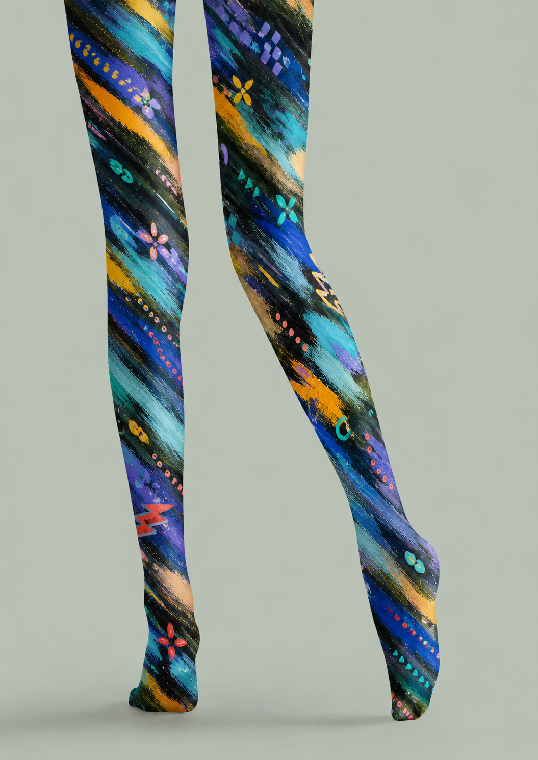 Abstract Brush Stroke Colorful Tights H68-99